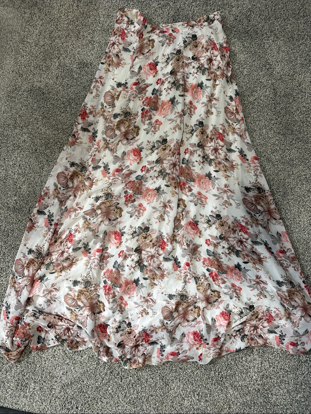 Windsor Floral Maxi Skirt in White with Pink and Brown Blossoms